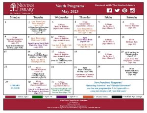 ScreenCap of the May 2023 Youth Programs Calendar