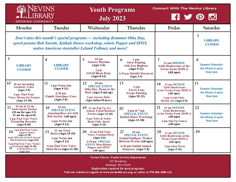 Youth Programs Monthly Calendar & Email List