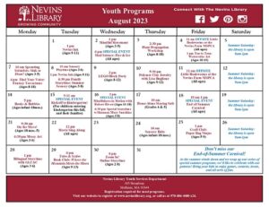 ScreenCap of the August 2023 Youth Programs Calendar