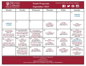 Screencap of September 2023 Youth Programs Calendar