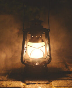 Lamp in sepia toned cobblestones