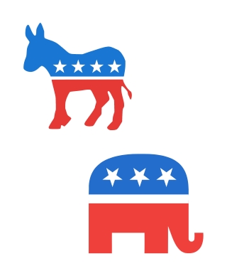 Democrats Donkey and Republican Elephant on a white background