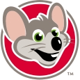 Smiling mouse head on a red circle background