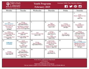 Screencap of February 2025 Youth Programs Calendar